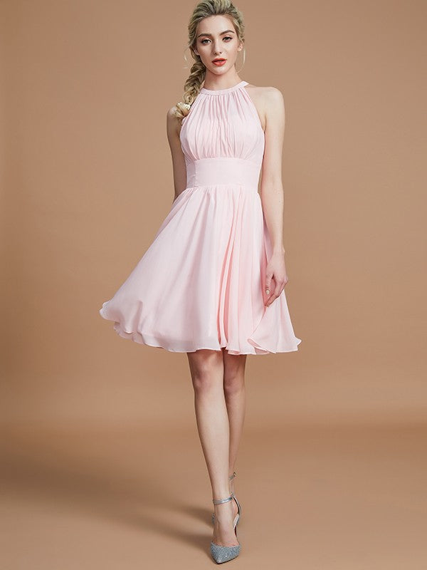 A-Line/Princess Chiffon Knee-Length Sleeveless Scoop Bridesmaid Dresses