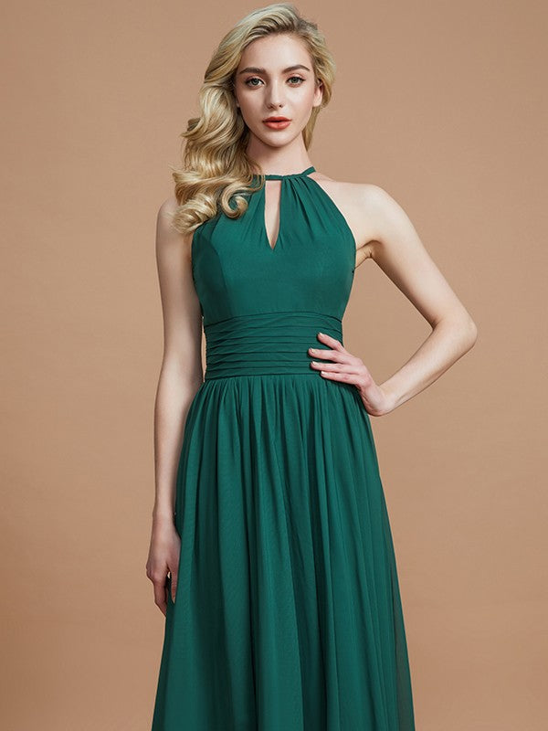 A-Line/Princess Chiffon Scoop Sleeveless Floor-Length Bridesmaid Dresses