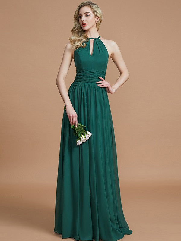 A-Line/Princess Chiffon Scoop Sleeveless Floor-Length Bridesmaid Dresses