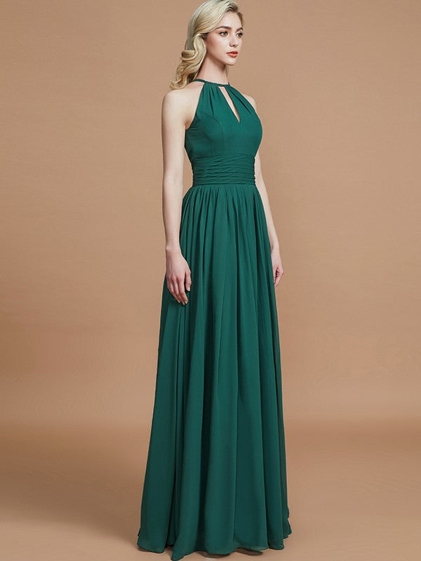 A-Line/Princess Chiffon Scoop Sleeveless Floor-Length Bridesmaid Dresses