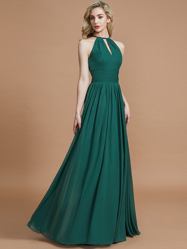 A-Line/Princess Chiffon Scoop Sleeveless Floor-Length Bridesmaid Dresses