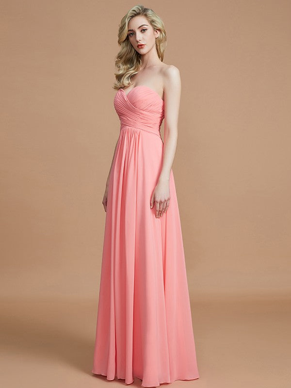 A-Line/Princess Sweetheart Sleeveless Floor-Length Chiffon Bridesmaid Dresses