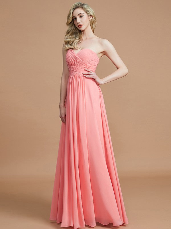 A-Line/Princess Sweetheart Sleeveless Floor-Length Chiffon Bridesmaid Dresses