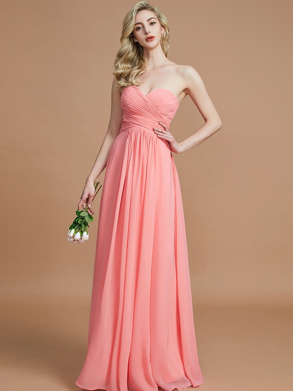 A-Line/Princess Sweetheart Sleeveless Floor-Length Chiffon Bridesmaid Dresses