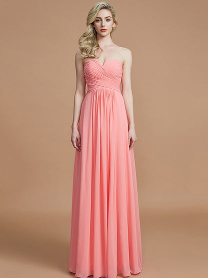 A-Line/Princess Sweetheart Sleeveless Floor-Length Chiffon Bridesmaid Dresses