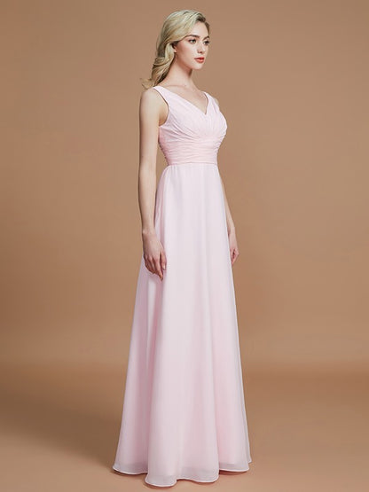 A-Line/Princess Sleeveless Floor-Length Chiffon V-neck Bridesmaid Dresses