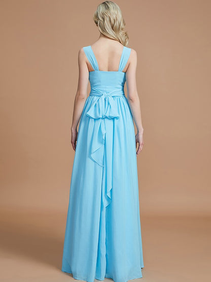 A-Line/Princess V-neck Chiffon Floor-Length Sleeveless Bridesmaid Dresses