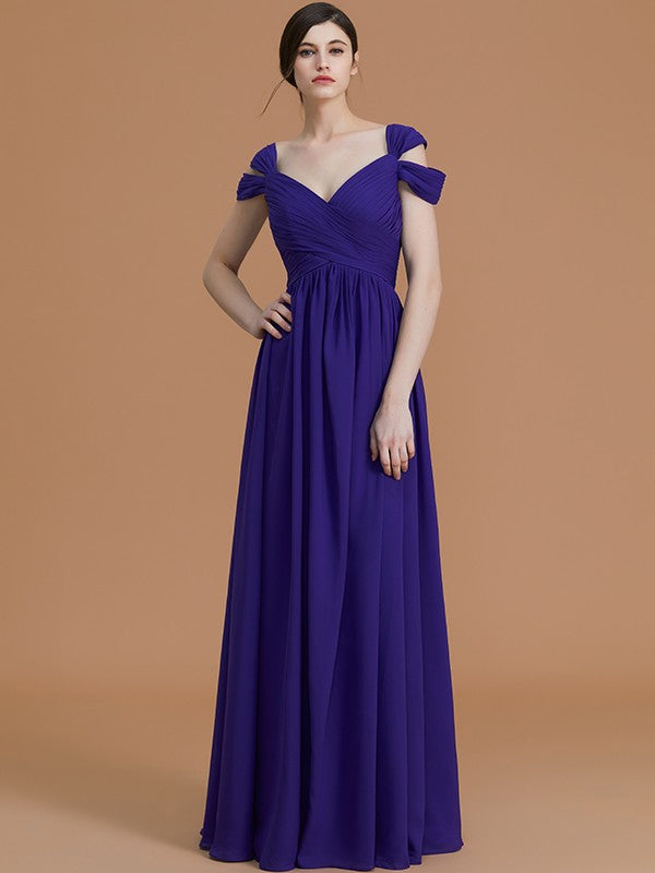 A-Line/Princess Off-the-Shoulder Sleeveless Floor-Length Ruched Chiffon Bridesmaid Dresses