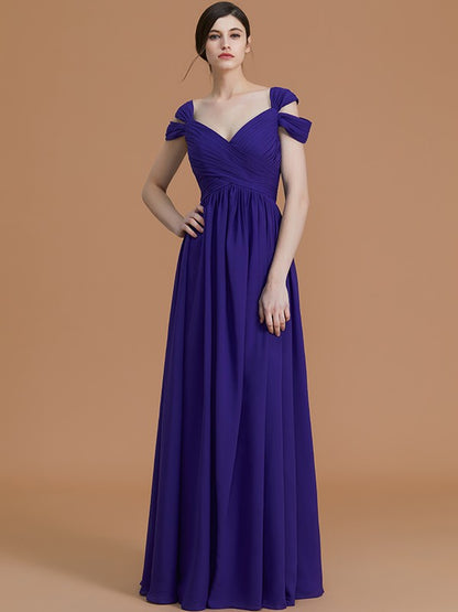 A-Line/Princess Off-the-Shoulder Sleeveless Floor-Length Ruched Chiffon Bridesmaid Dresses