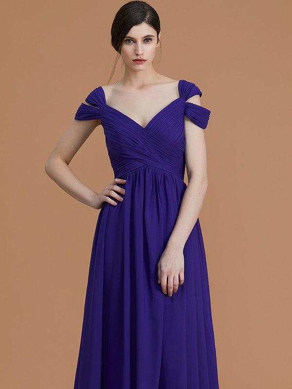 A-Line/Princess Off-the-Shoulder Sleeveless Floor-Length Ruched Chiffon Bridesmaid Dresses