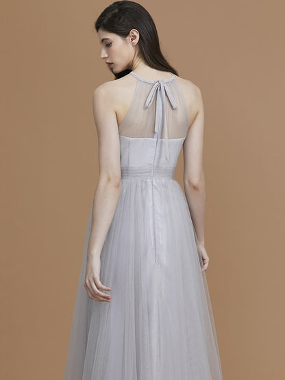 A-Line/Princess Halter Sleeveless Floor-Length Ruffles Tulle Bridesmaid Dresses