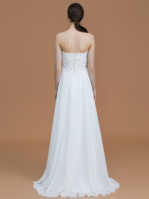 A-Line/Princess Sweetheart Sleeveless Sweep/Brush Train Beading Chiffon Bridesmaid Dresses