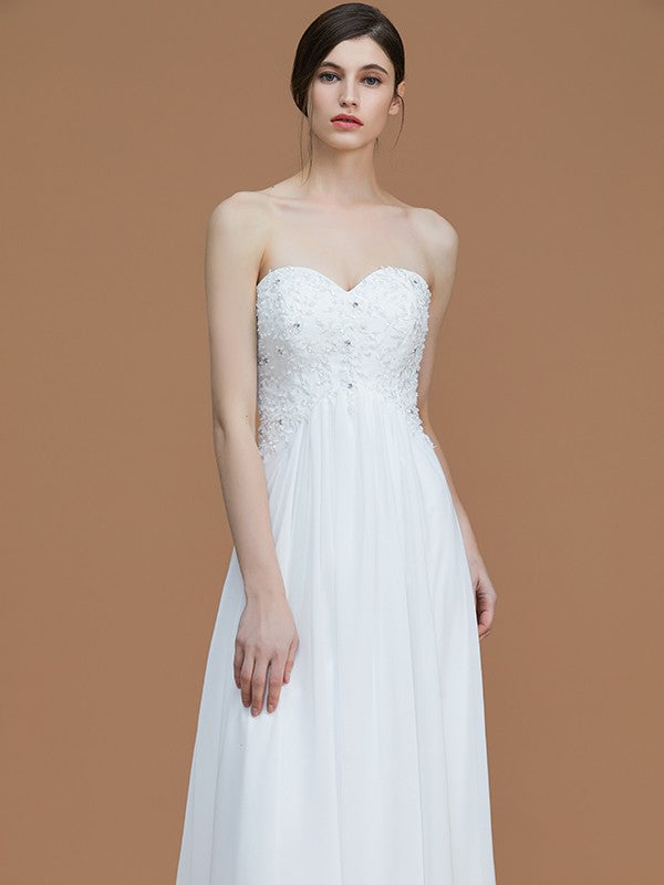 A-Line/Princess Sweetheart Sleeveless Sweep/Brush Train Beading Chiffon Bridesmaid Dresses