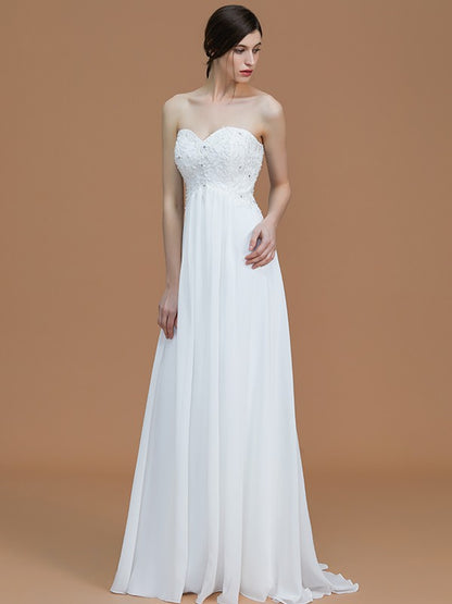 A-Line/Princess Sweetheart Sleeveless Sweep/Brush Train Beading Chiffon Bridesmaid Dresses