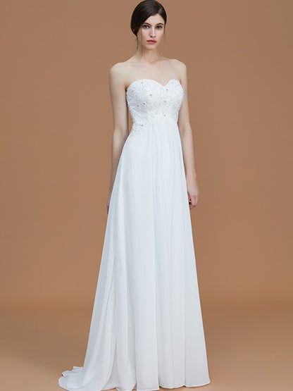 A-Line/Princess Sweetheart Sleeveless Sweep/Brush Train Beading Chiffon Bridesmaid Dresses