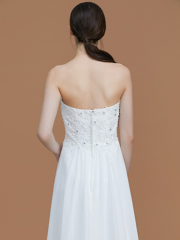 A-Line/Princess Sweetheart Sleeveless Sweep/Brush Train Beading Chiffon Bridesmaid Dresses