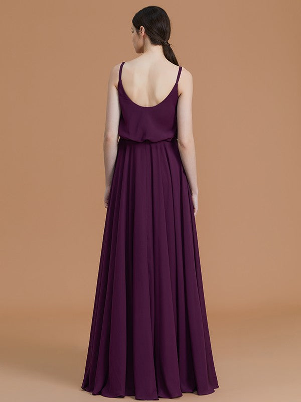 A-Line/Princess Spaghetti Straps Sleeveless Floor-Length Ruffles Chiffon Bridesmaid Dresses