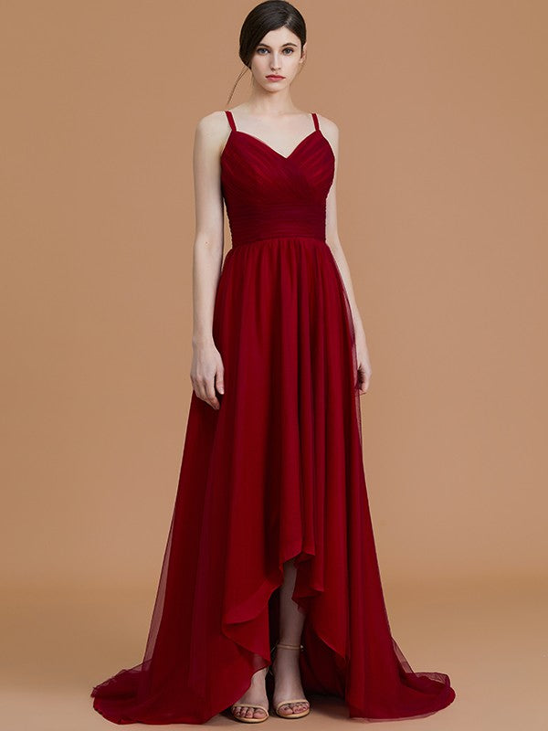 A-Line/Princess Spaghetti Straps Sleeveless Asymmetrical Ruffles Chiffon Bridesmaid Dresses