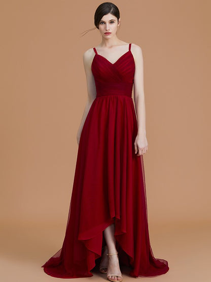 A-Line/Princess Spaghetti Straps Sleeveless Asymmetrical Ruffles Chiffon Bridesmaid Dresses