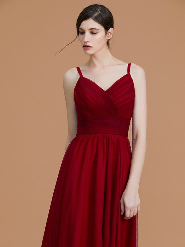 A-Line/Princess Spaghetti Straps Sleeveless Asymmetrical Ruffles Chiffon Bridesmaid Dresses