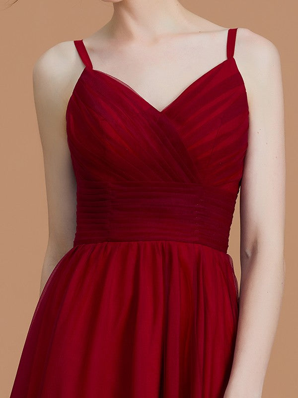 A-Line/Princess Spaghetti Straps Sleeveless Asymmetrical Ruffles Chiffon Bridesmaid Dresses