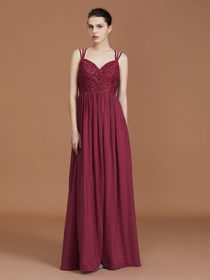 A-Line/Princess Lace Sweetheart Chiffon Ruched Floor-Length Bridesmaid Dresses