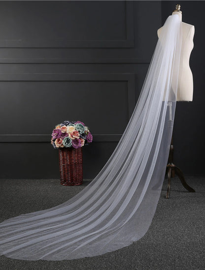 Wedding Veil Chapel Veils with Flower Comb Tulle / Angel cut / Waterfall