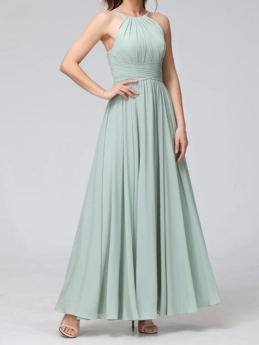 A Line/Princess Spaghetti Straps Halter Sleeveless Chiffon Bridesmaid Dresses