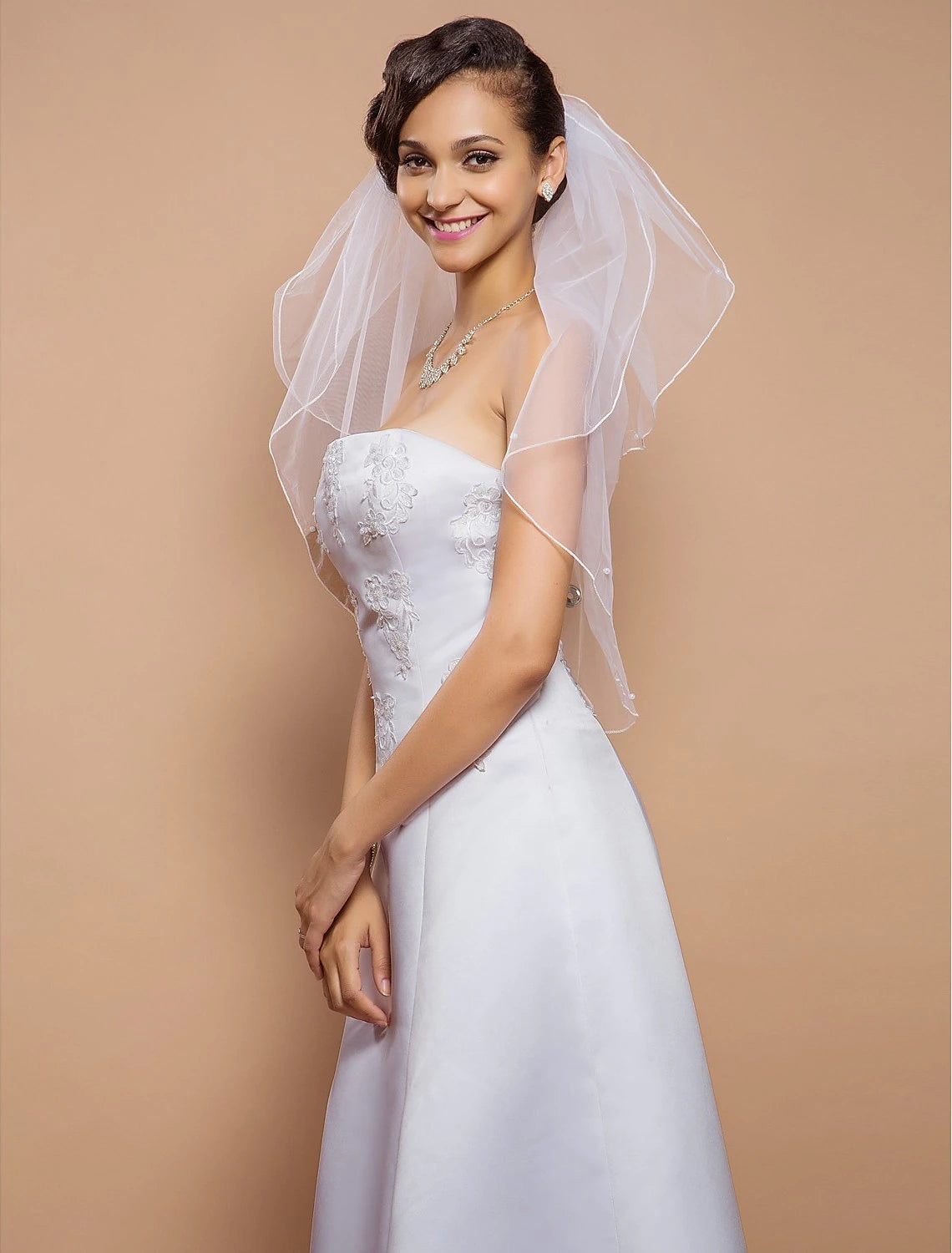 Pencil Edge Wedding Veil Elbow Veils with Pearl