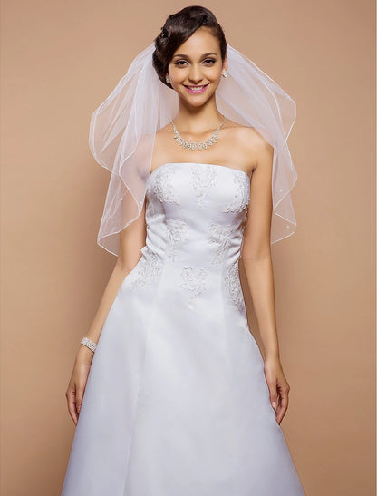 Pencil Edge Wedding Veil Elbow Veils with Pearl