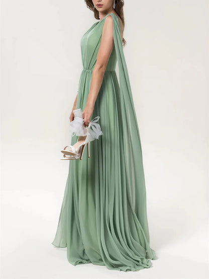 A-Line/Princess V-Neck Floor-Length Chiffon Bridesmaid Dresses Wedding Guest Dresses