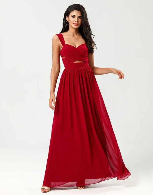 A Line Sweetheart Burgundy Long with Keyhole Bridesmaid Dress