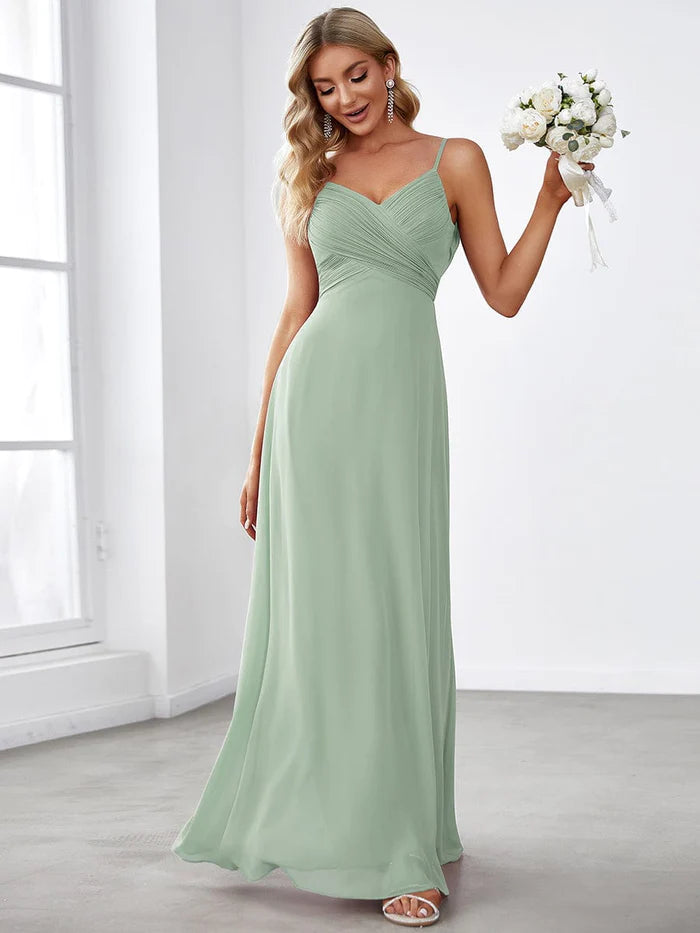 Sweetheart Draped Back Floor Length Bridesmaid Dress