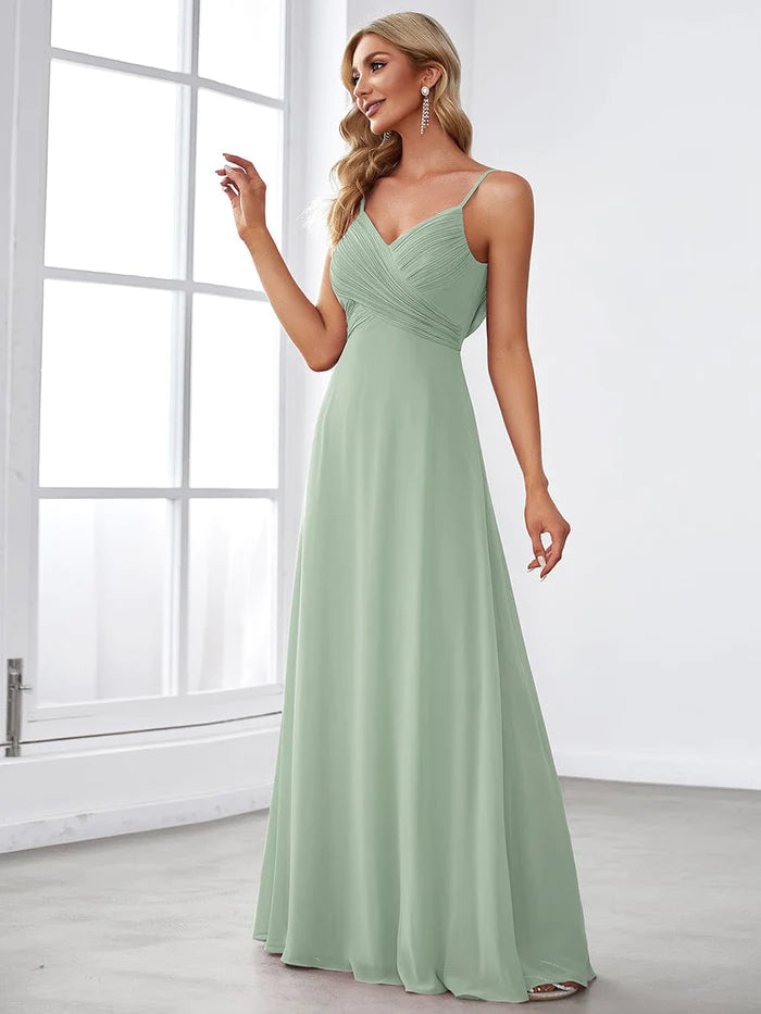 Sweetheart Draped Back Floor Length Bridesmaid Dress