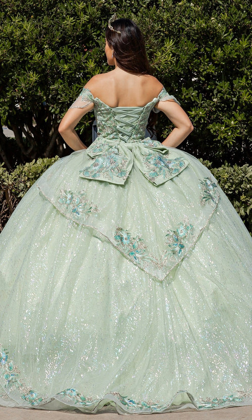 Quinceanera Ball Gown Princess Dress Sage Dress Floor Length Sleeveless Off Shoulder with Appliques