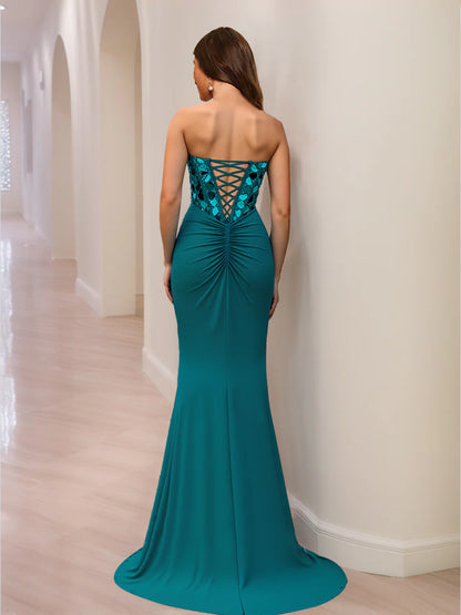 Mermaid Sweetheart Beading Sequins Long Prom Dresses with Split Side ...