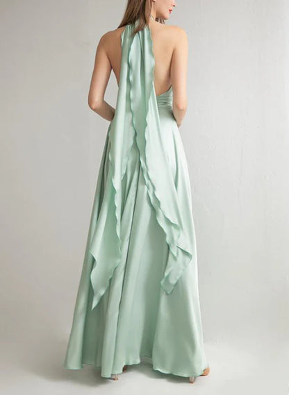 A-Line Halter Floor-Length Long Bridesmaid Dresses With Slit