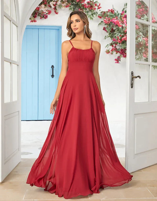 Bridesmaid Dress Simple A Line Spaghetti Straps Burgundy Long