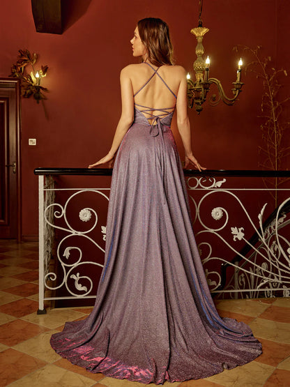 A-Line/Princess Spaghetti Straps Sleeveless Long Prom Dresses With Pockets