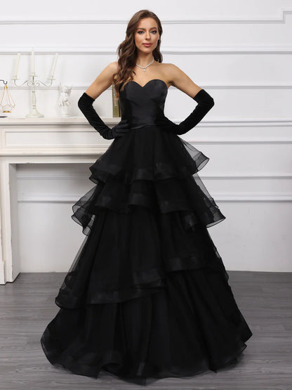 A-Line/Princess Sweetheart Long Tulle Dresses With Ruffles