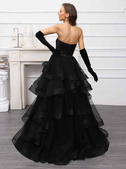 A-Line/Princess Sweetheart Long Tulle Dresses With Ruffles