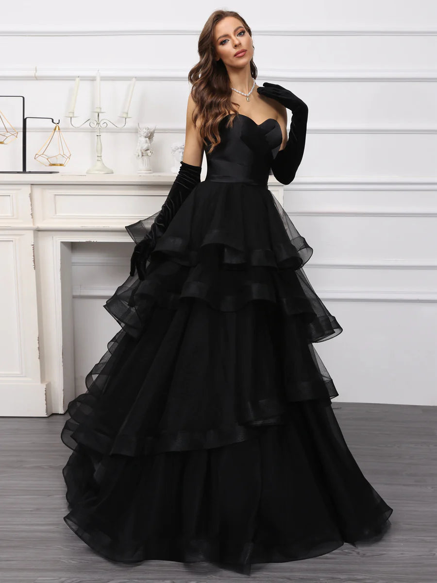 A-Line/Princess Sweetheart Long Tulle Dresses With Ruffles