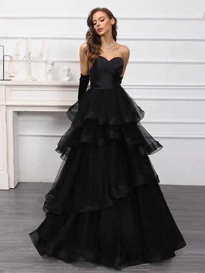 A-Line/Princess Sweetheart Long Tulle Dresses With Ruffles