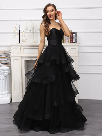 A-Line/Princess Sweetheart Long Tulle Dresses With Ruffles