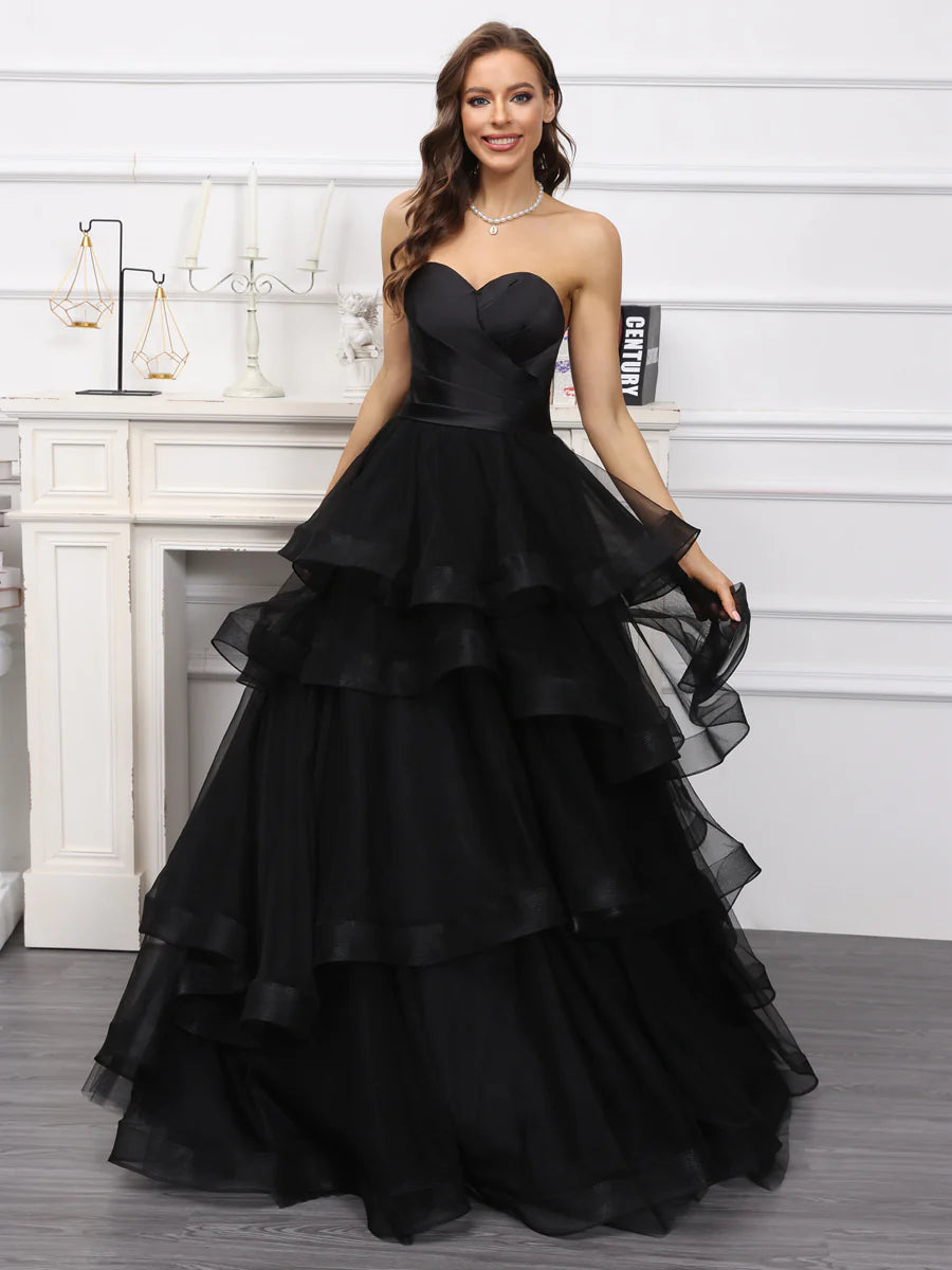 A-Line/Princess Sweetheart Long Tulle Dresses With Ruffles