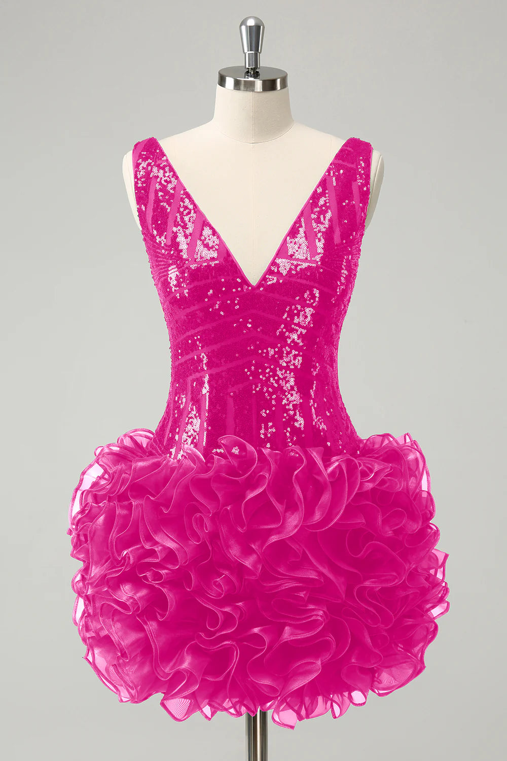 Glitter V Neck Sequins Homecoming Dress With Detachable Ruffles