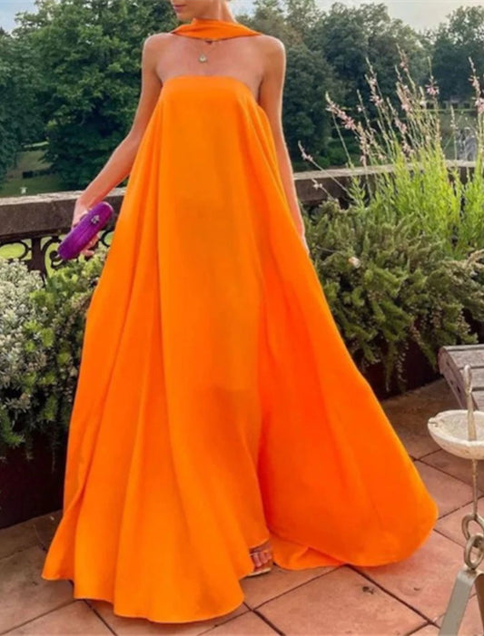 A-Line Wedding Guest Dress Fairy Dress Tie Floor Length Sleeveless Strapless Stretch Chiffon with Pleats Shawl