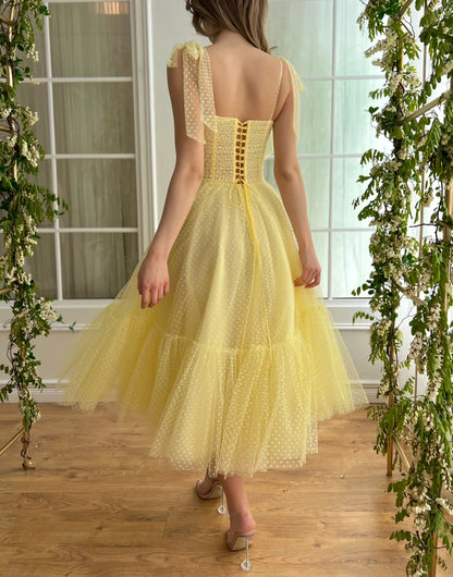 Cute A-Line Daisy Dotted Dress Tulle Prom Dress