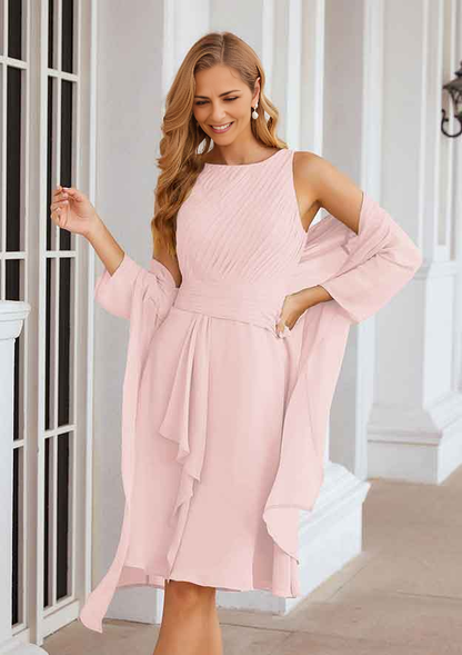 A-line Scoop Neck Knee-Length Chiffon Mother of the Bride Dresses With Pleated and Jacket