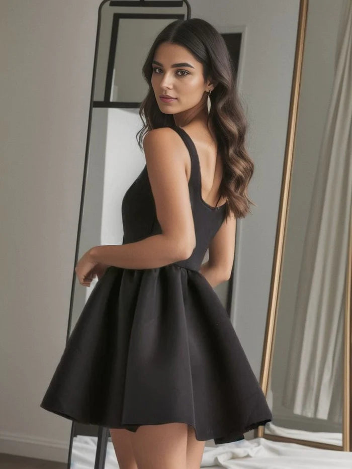 Chic Square Neck Open Back A-line Homecoming Dress